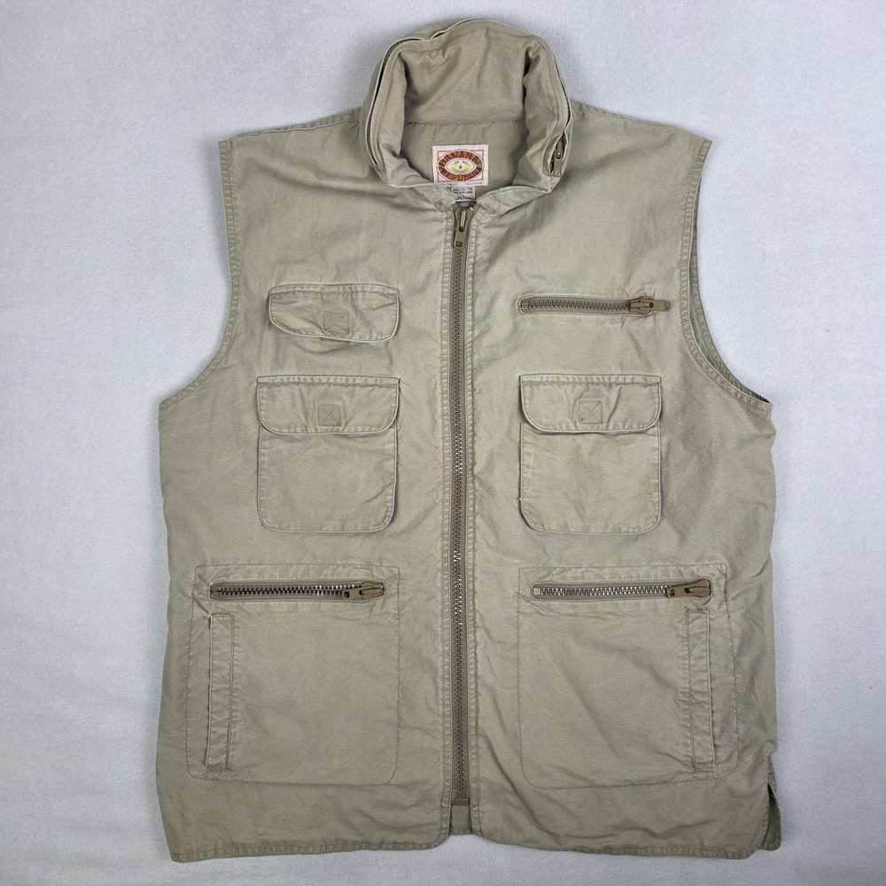 Vintage 90s Banana Republic Vest Mens Large Beige Safari Travel Utility Fishing